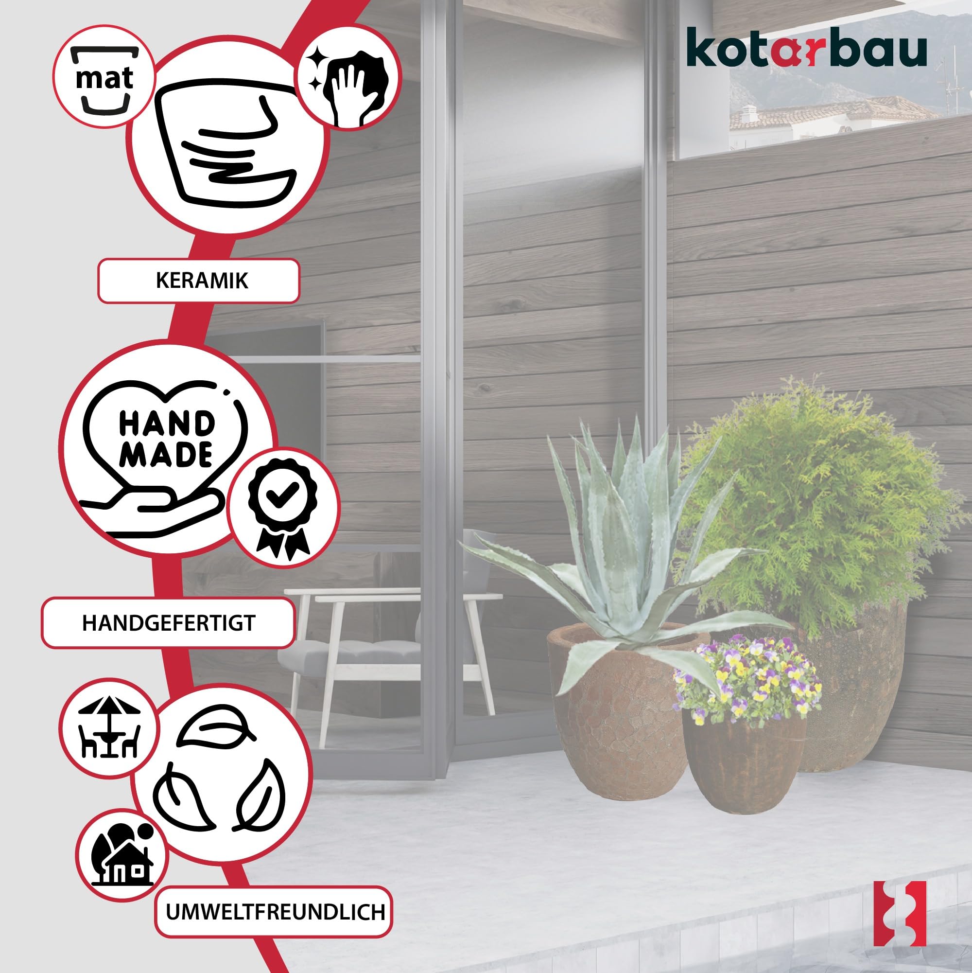 KOTARBAU® Keramik Pflanzenübertopf Braun Höhe 34 cm ⌀ 37 cm glasierte Blumentöpfe innen Wohnzimmer Outdoor & Indoor frostsicher Blumentopf Plant Pot Topf für Pflanzen