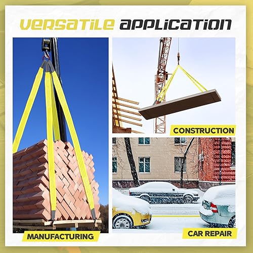 Miniatura 7 de 3 correas de elevación de 6 pies con gancho, 6000 libras, red de bridle de cuatro patas, 2 correas de elevación resistentes de 8900 libras, correa