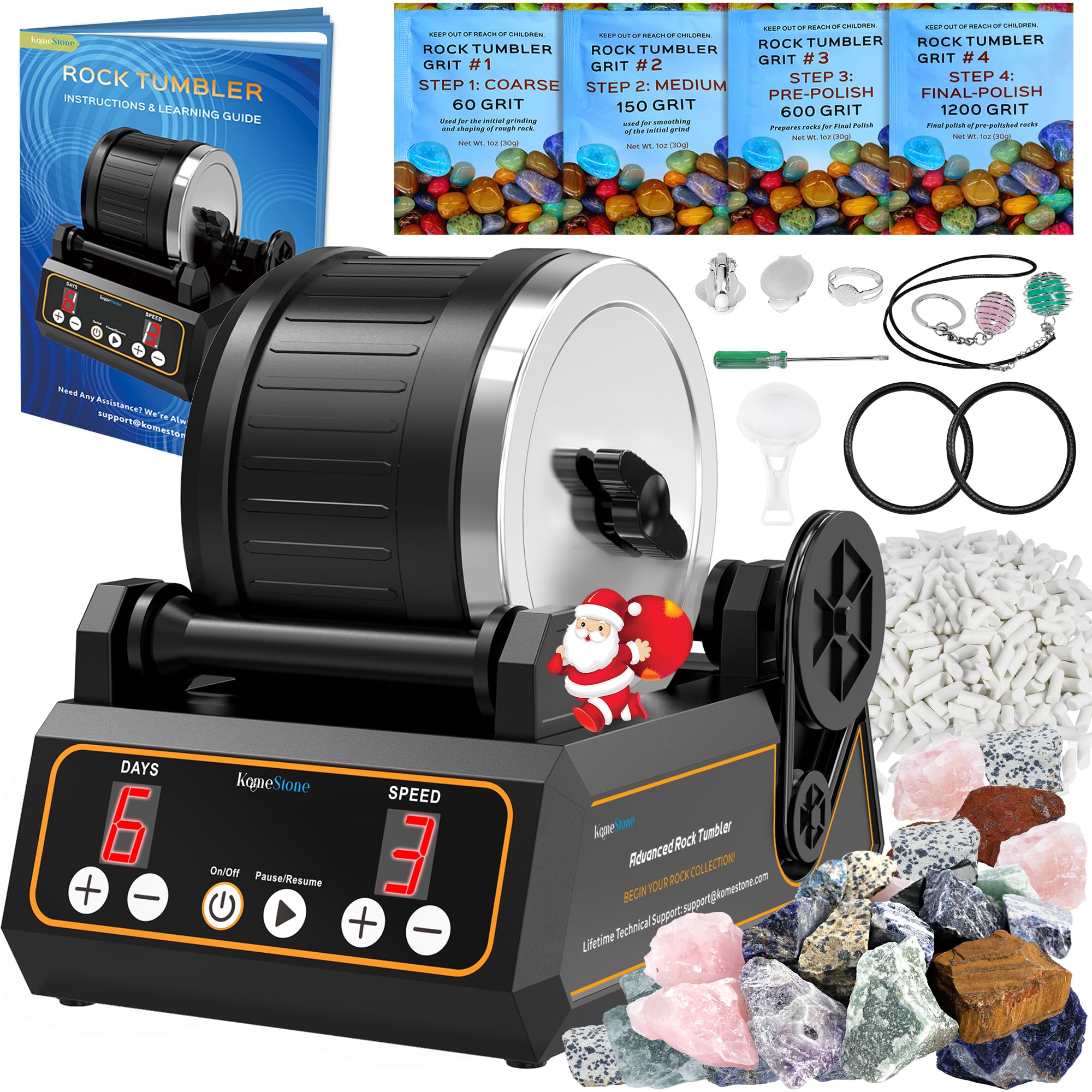 Rock Tumbler Kit, K1 Professional Large 2.5LB Capacity Edition - Memory Function, Digital Timer & Variable Speeds: Create Stunning Gems Full Accessories Included