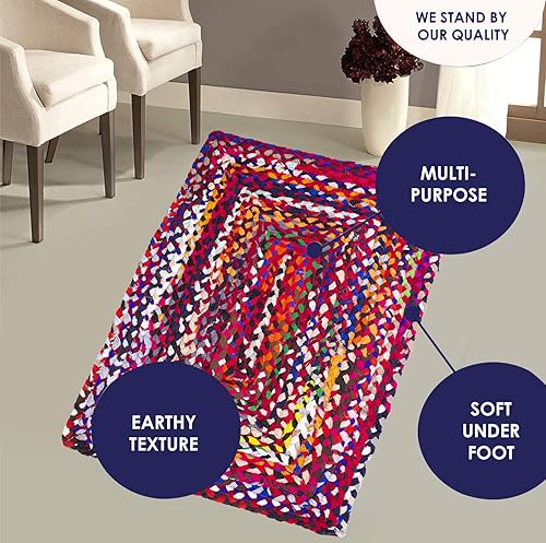 Miniatura 4 de Eleet Alfombra de algodón vibrante, 2 x 3 pies, multicolor, trenzada a mano, reversible, los colores pueden variar (2 x 3 pies de algodón