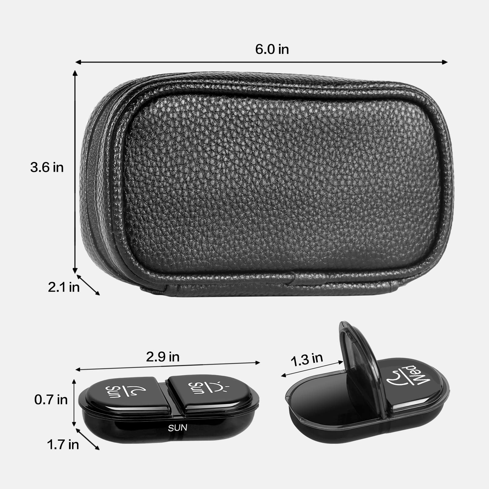 Serfeymi Weekly Travel Pill Organizer 2 Times A Day AM PM Black Pill Box 7 Day with Portable Zipper PU Leather Pill Case, Medicine Organizer for Pills, Vitamins, Supplements, Fish Oils - Black 01