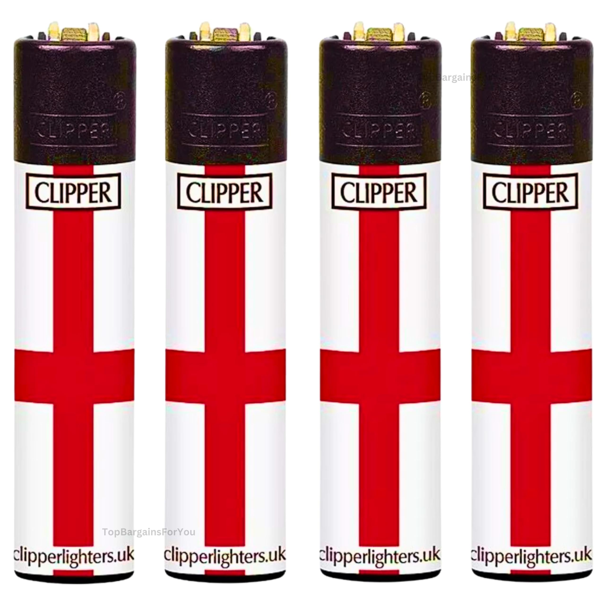 Zactly - 4 X Clipper Lighters England Flag Design Set, Gas Refillable Flint Rare - Limited Edition