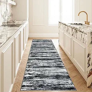 KOZYFLY 3x8 Area Rug Modern Ombre Area Rug for Bedroom, Washable Rug Non-Slip Soft Striped Living Room Rug, Black Navy Blue Grey Abstract Carpet for Laundry Nursery