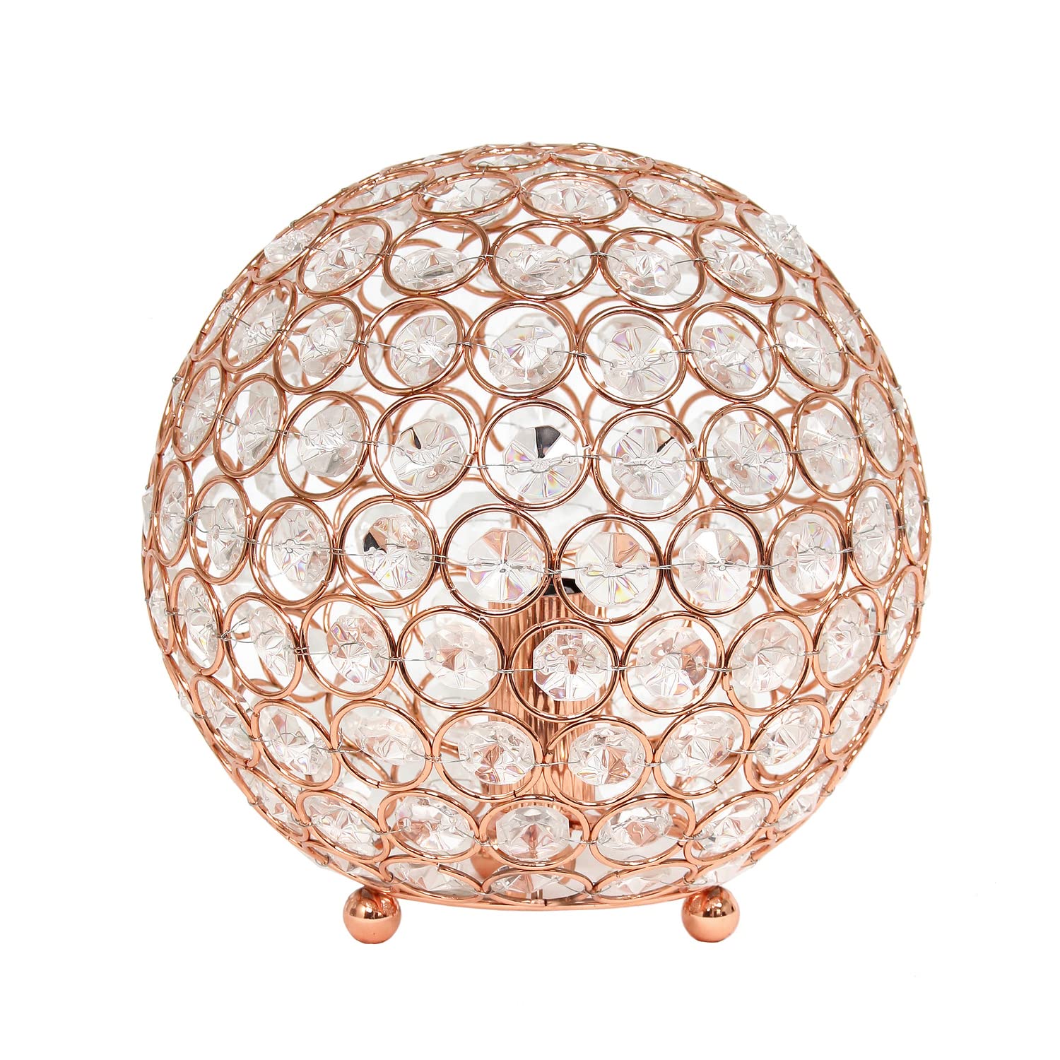 Elipse Medium 8" Contemporary Metal Crystal Round Sphere Glamourous Orb Table Lamp - Rose Gold