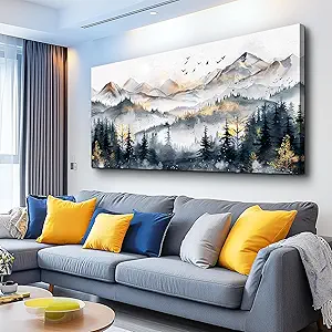 KELIYUAN Abstract Wall Decor Large Wall Art For Living Room Office Decoration Ink Mountain Landscapes Wall Painting Misty Forest Pictures Bedroom Canvas Artwork Ready To Hang Home Decor 24"x48"