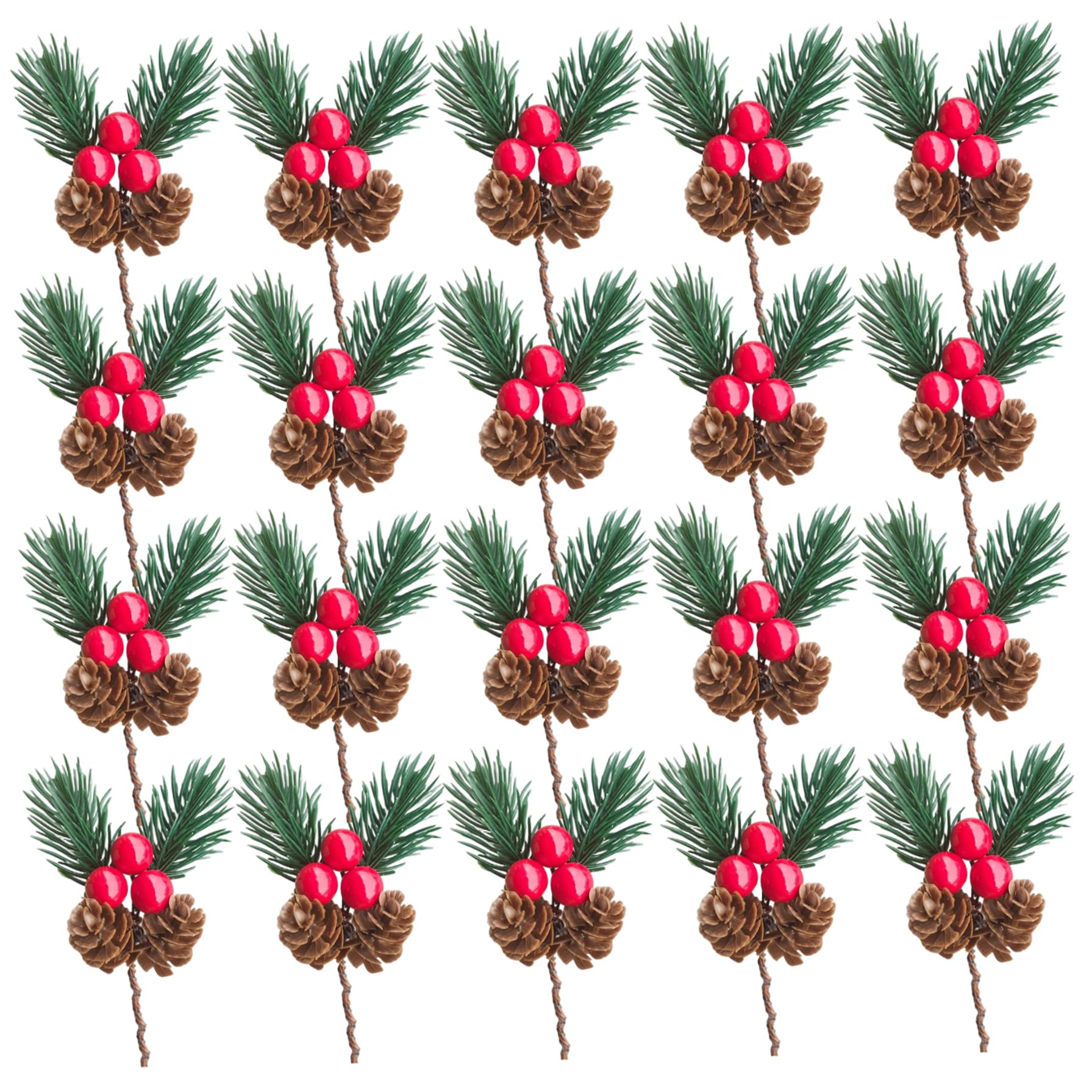 Comebachome 20Pcs Artificial Pine Cones Red Berry Picks, Christmas Stems for Xmas Tree Ornaments Garland