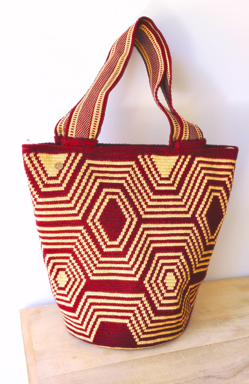 TERRA FUSION Bolso Wayuu hecho a mano | Bolso liso | Bolso ético | Burdeos Beige, granate, L