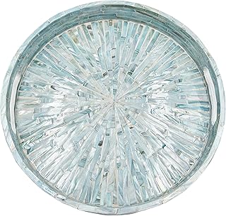 PEMAR 12.6” Mother of Pearl Round Serving Tray with Handles, Decorative ...