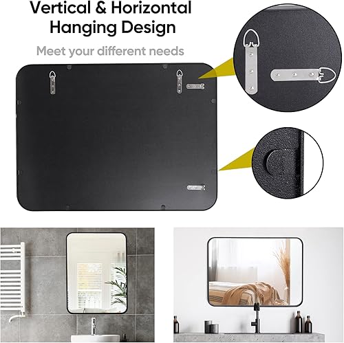Miniatura 5 de Smartxchoices Espejo de pared negro de 22 x 30 pulgadas, espejo rectangular de metal con marco de tocador, decorativo montado en la pared,