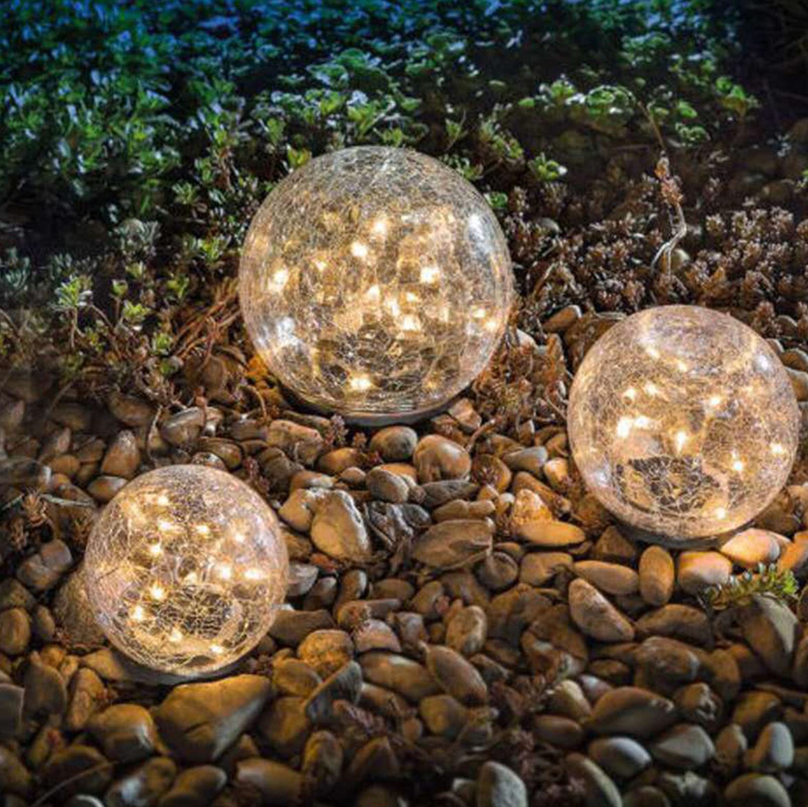 HEATED Luci solari del Giardino Sfera di Vetro Cracked Luci solari Decorative Esterne Impermeabile Decorazione Giardino per Esterno Pathway Patio Yard Prato Bianco Caldo 2 Pacchetti