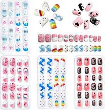 96 Stück Falsche Nägel für Kinder mit Nagelkleber - Pre Glue Full Cover Kurze Kindernägel Künstliche Nagelspitzen - Ready to Wear Press On Gel Nails für Kinder Mädchen (Colorful Pink A, Kurz)