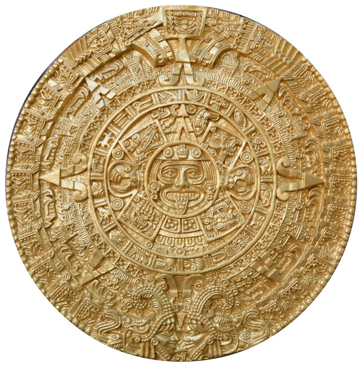 HISTORY MAYAN AZTEC CALENDAR SUN SCULPTURAL WALL RELIEF 17" Hand Made in USA by www.NEO-MFG.com WHITE MARBLE