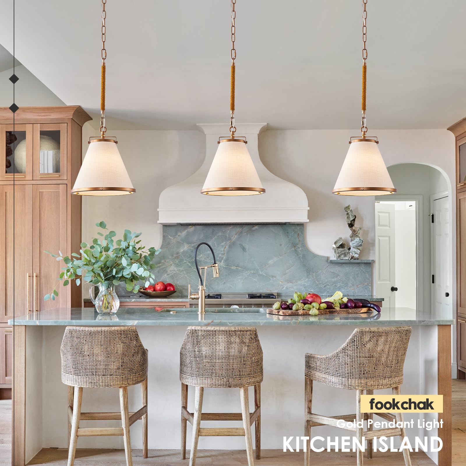 FookChak Kitchen Pendant Lighting Over Island, White Linen Pendant
