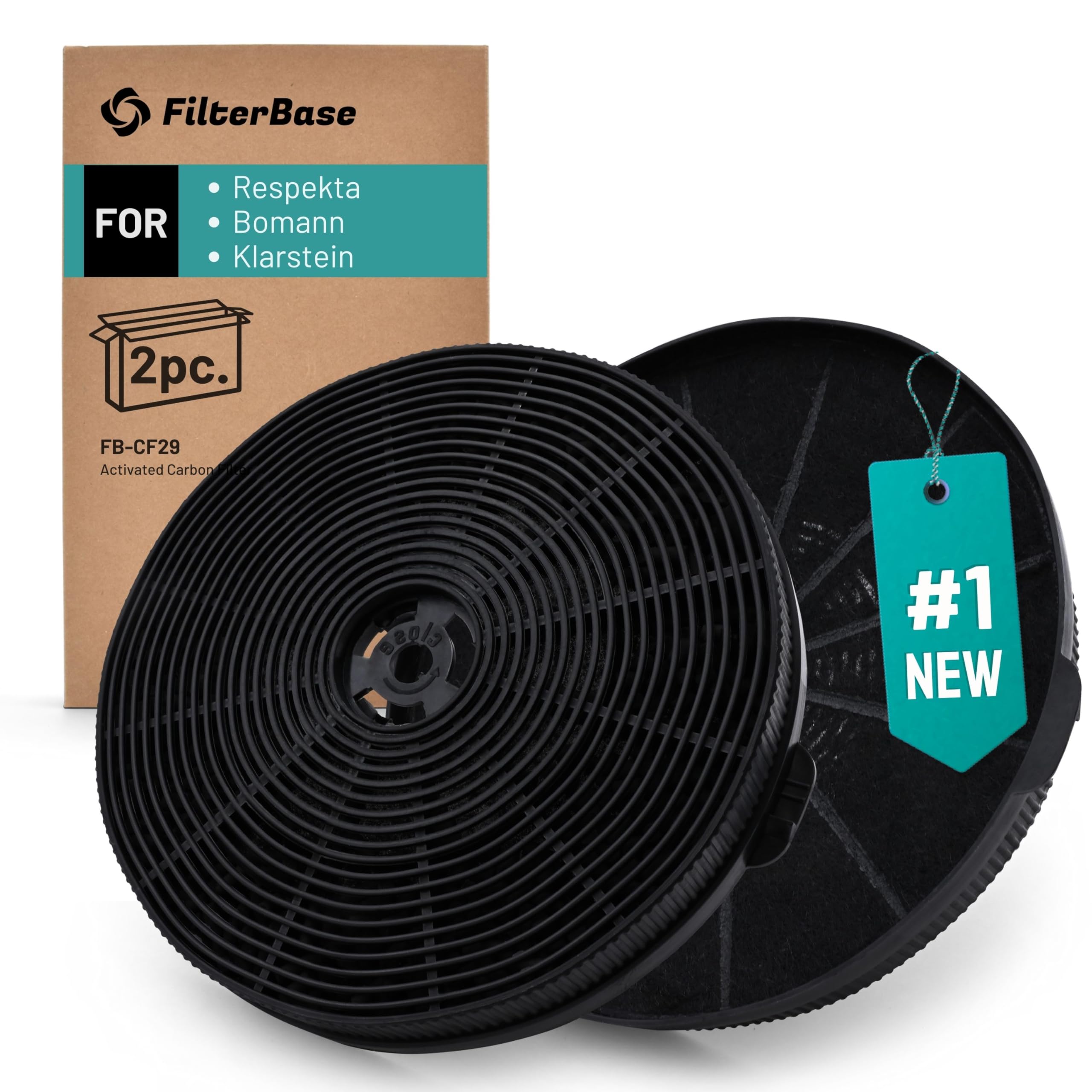 FilterBase® Filtr z węglem aktywnym, 2 sztuki, pasuje do Respekta MIZ1000N, Bomann KF 574, 10032843, TMFILT4 okap kuchenny