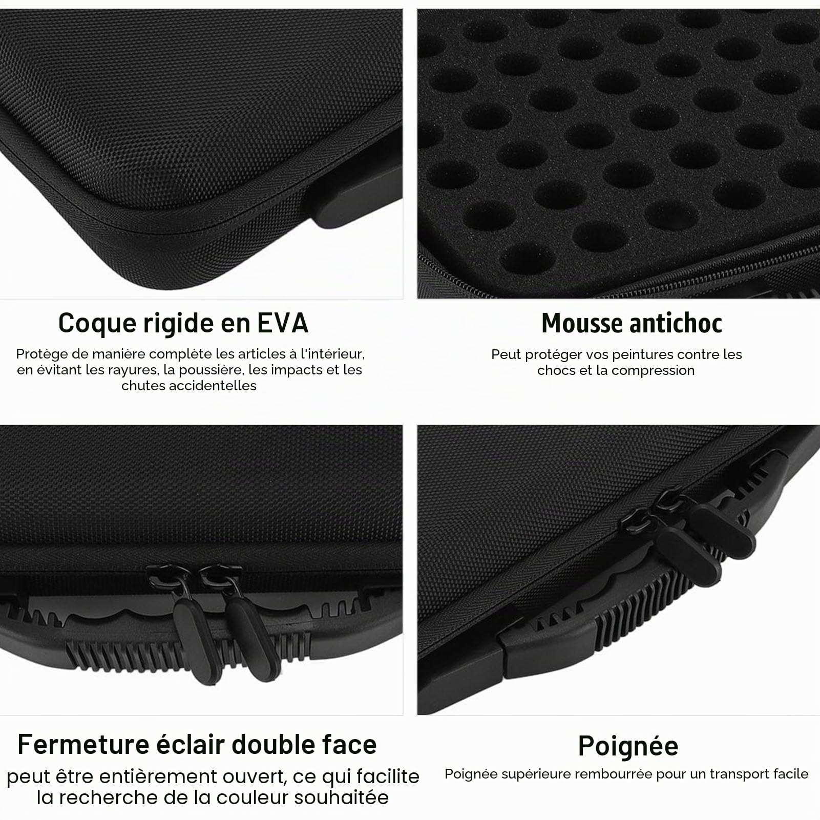 Étui de Rangement pour Encre à Alcool, étui de Transport de Peinture Pouvant Contenir 60 Bouteilles D'encre et de Peintures avec Insert en Mousse et Poche de Rangement Intérieure