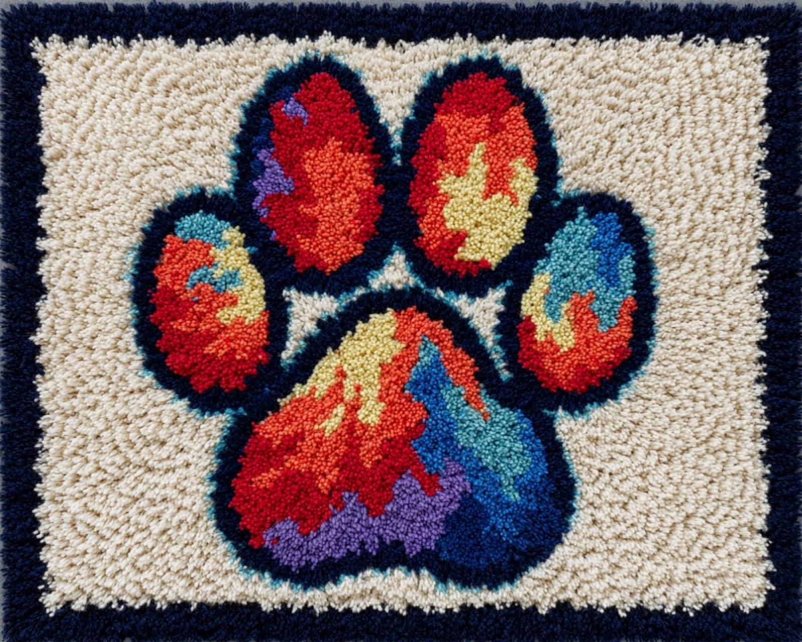 Wallphantom DIY Latch Hook Rug Kit,Puppy paw Prints,Latch Hook Kits for Adults,Home Carpet Rug Making,Needlework Crafts Rug for Home Decor,60x90cm