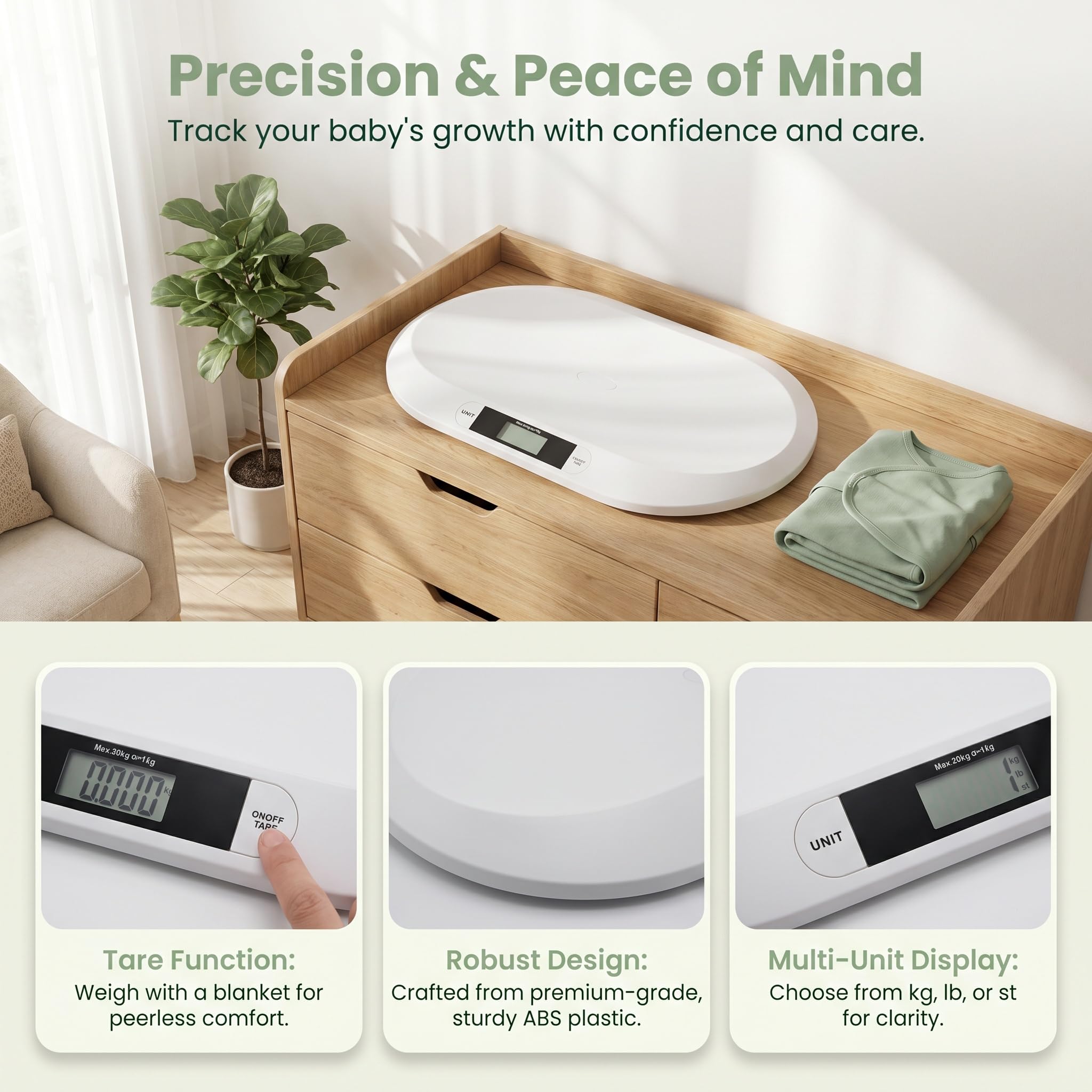 Bilancia per Neonati Ad Alta Precisione con Display LCD, Bilancia Intelligente per Bambini, Misurazione Accurata del Peso del Neonato Fino A 20 Kg/44 Libbre, Indispensabile per I Neo Genitori.