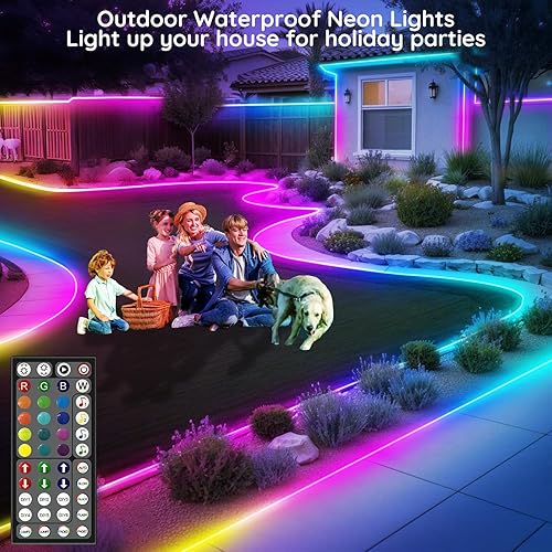Miniatura 6 de FBZ Cuerda de luces LED de 200 pies, control de luces de neón flexible con aplicacióncontrol remoto, múltiples modos, IP65 RGB al aire libre