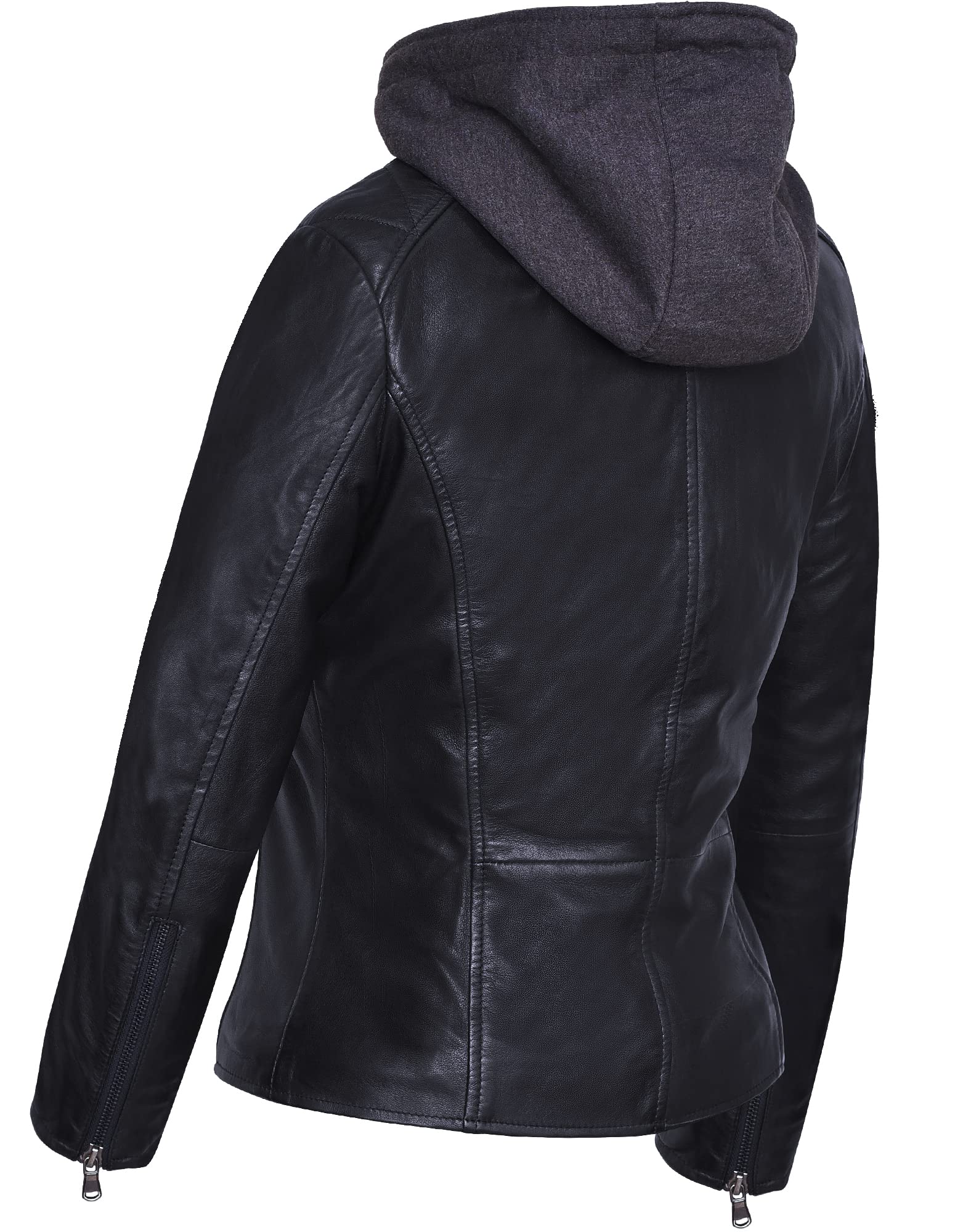 Damen Lederjacke Olena mit abnehmbarer Kapuze - Echtleder Bikerjacke Damen aus feinstem Lammnappa Leder im Biker