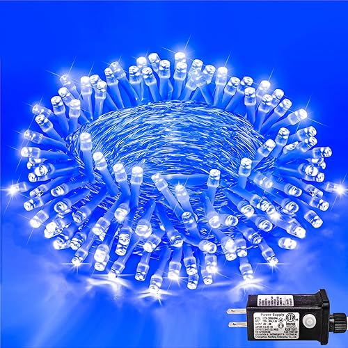 Miniatura 40 de 250 luces LED de Navidad de 82 pies, luces de Navidad blancas cálidas para exteriores, 8 modos, cable transparente, luces de hadas parpadeantes