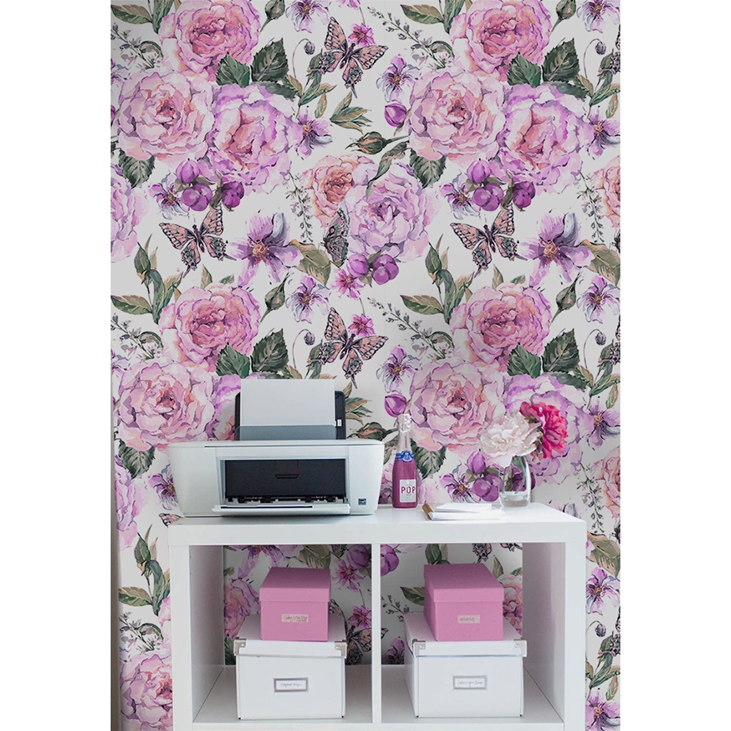 Mural meuble salon et papier peint amovible 250x250 au motif floral élégant