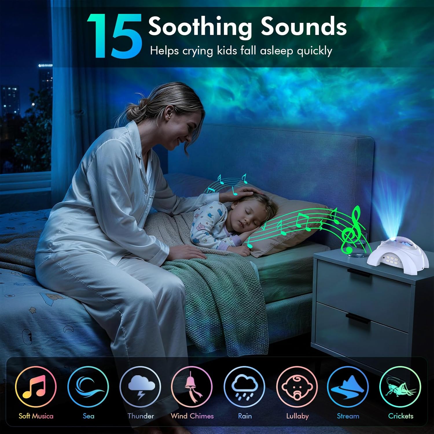Rossetta Dual Lens Galaxy Projector, Star Projector for Bedroom with White Noise & Bluetooth Speaker, Remote, Timer, Aurora & Nebula Night Light Projector for Room Decor, Gifts for Kids Adults Teens