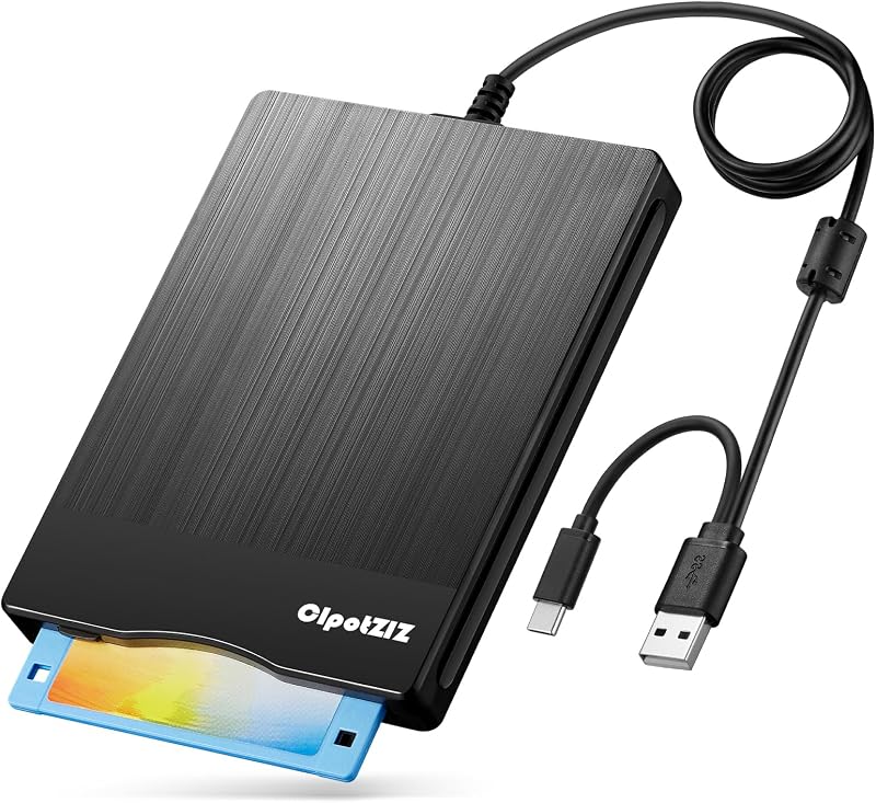 Floppy Disk Reader External 3.5 inch 1.44 MB Floppy Disc Reader USB A/C Floppy Disk Drive/Player/Converter Compatible with Windows 11/10/8/7/XP, Not Compatible with MAC (Brushed Texture)