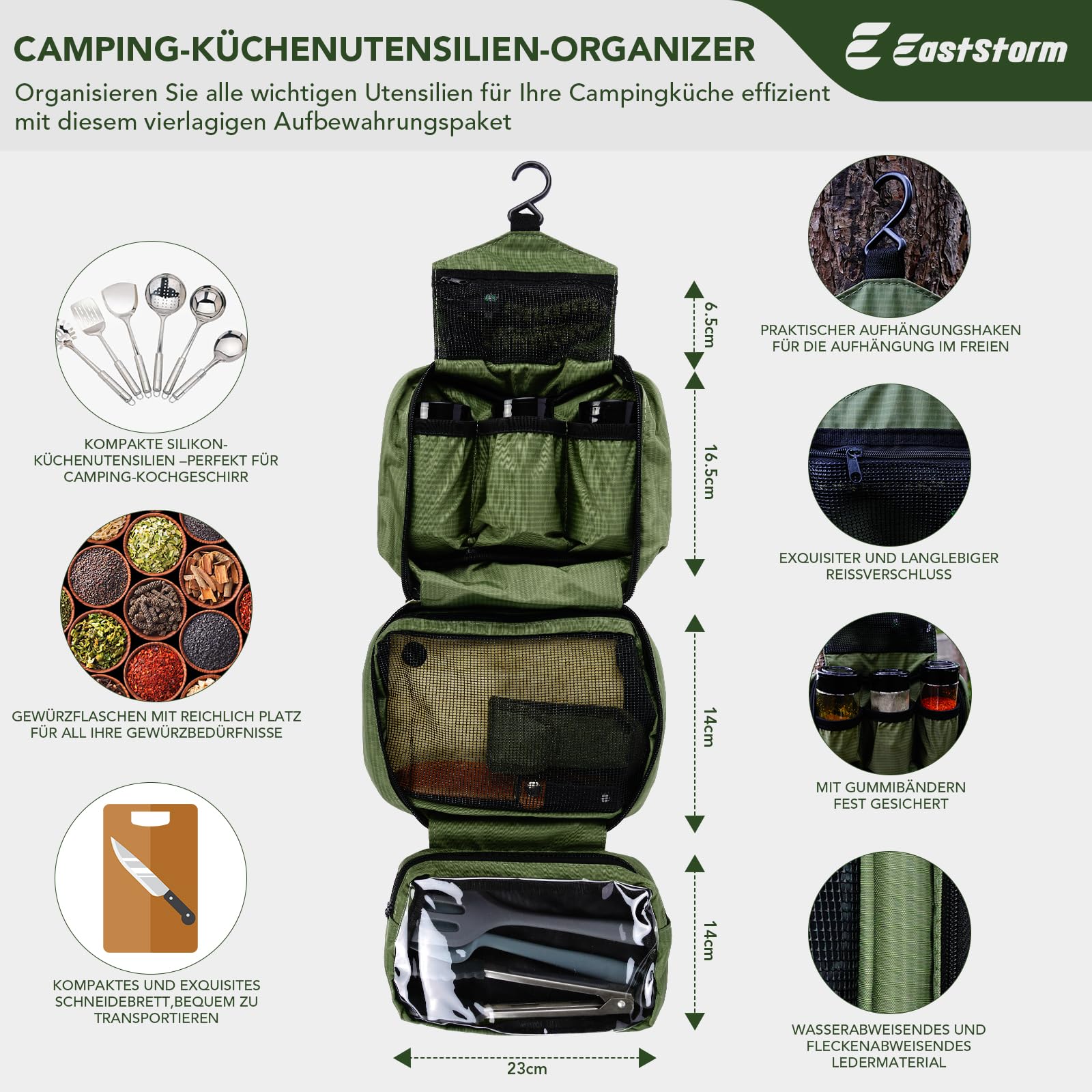 E EASTSTORM Camping Küchenhelfer Set mit Wasserdichter Tasche – Kompaktes und Leichtes Kochgeschirr für Camping, Outdoor, Wandern und Bergsteigen – Ideales Set für Rucksäcke