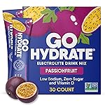 GoHydrate Low Sodium Electrolytes Powder Packets Sugar Free - Instant Hydration Daily Drink Mix - Zero Sugar Water Flavor Packet Singles with Vitamin D - (Passion Fruit, 30 Packs)