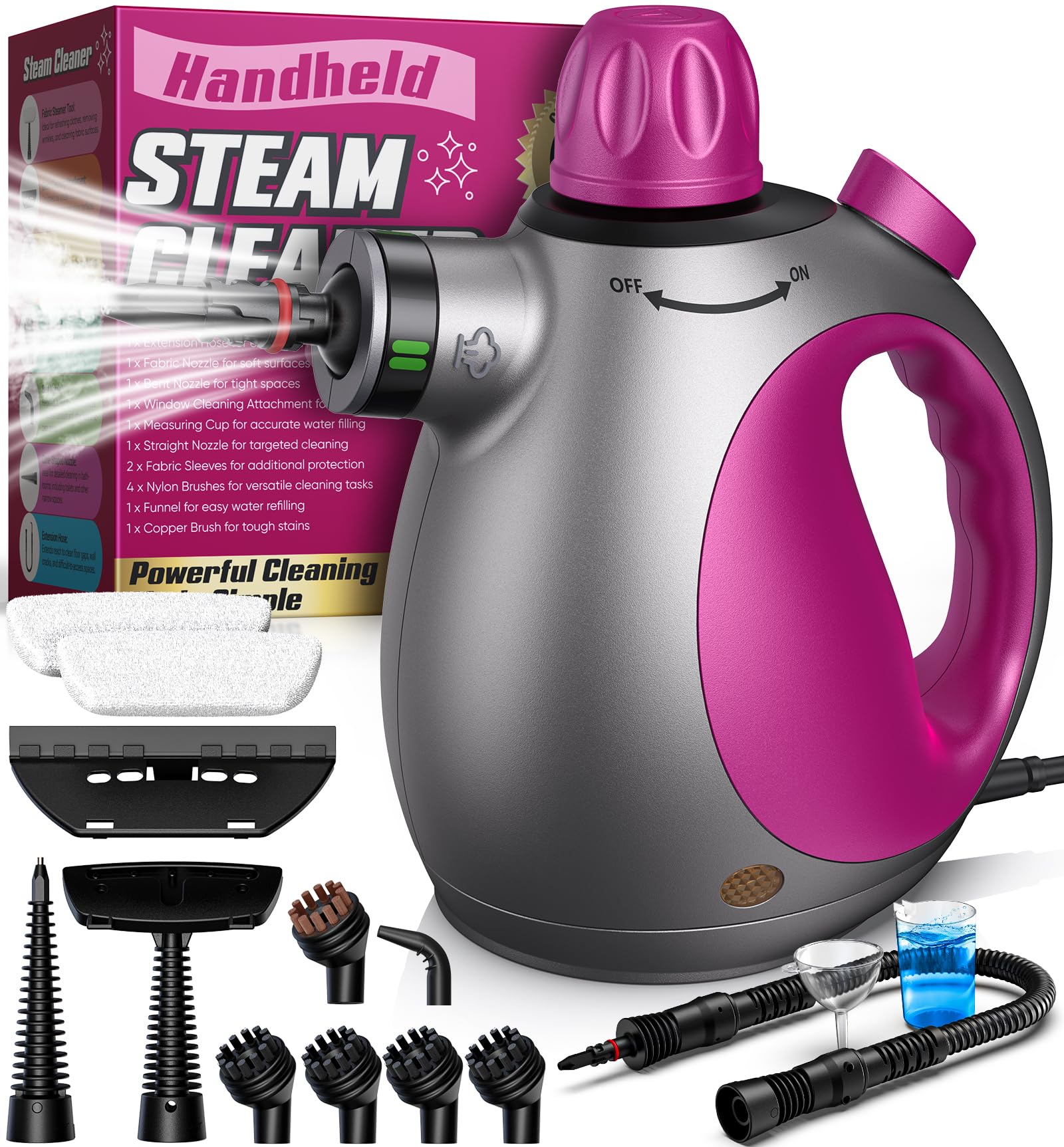 Handheld Steam Cleaner, Heavy Duty Multi-Purpose Steamer for Cleaning with Safety Lock&14pcs Accessories, Handheld Pressurized Steam Cleaner for Home, Car, Furniture, Couch, Grout, Upholstery (Purple)