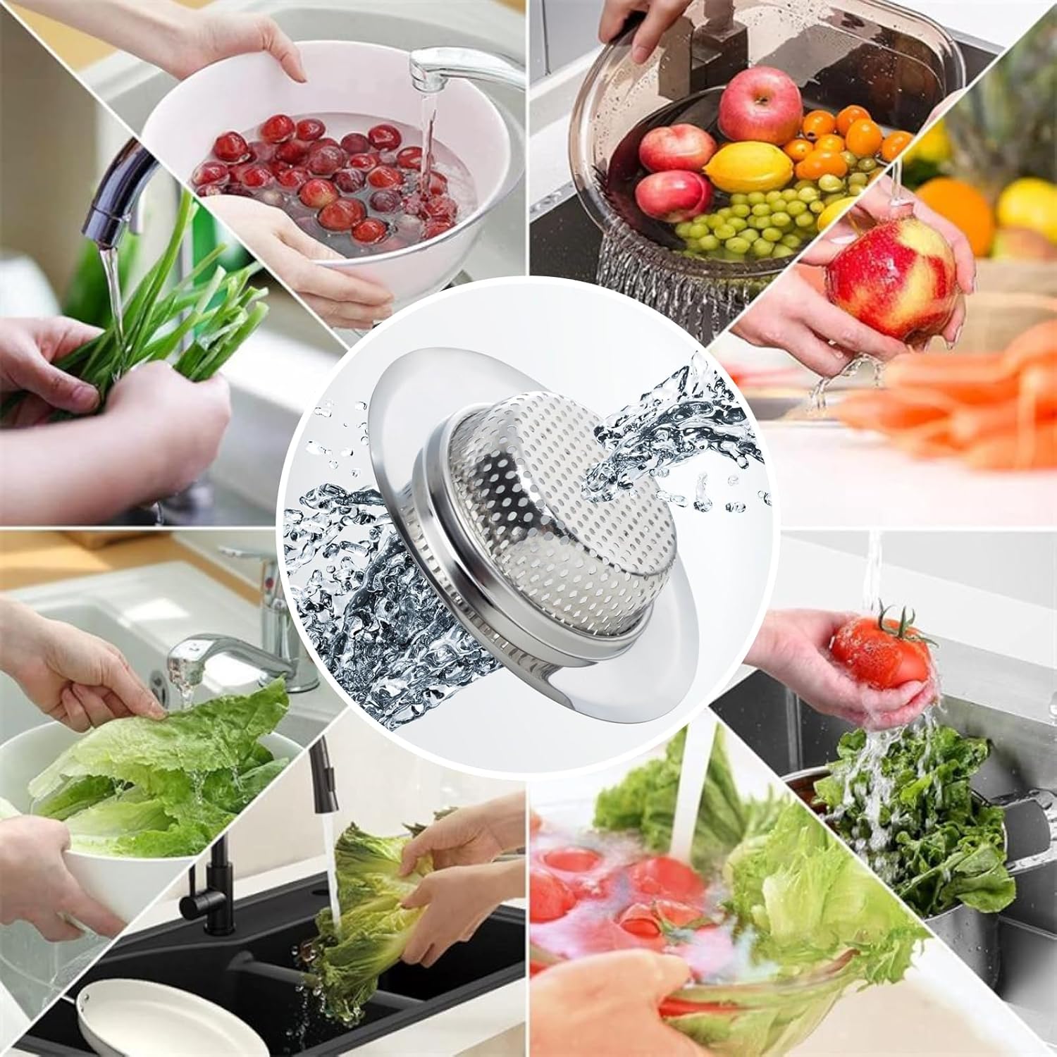Kitchen Sink Strainer Stainless Steel, LASSHSWA Kitchen Sink Drain Strainer, Sink Strainers for Kitchen Sinks with Large Wide Rim 4.5" Diameter (2)