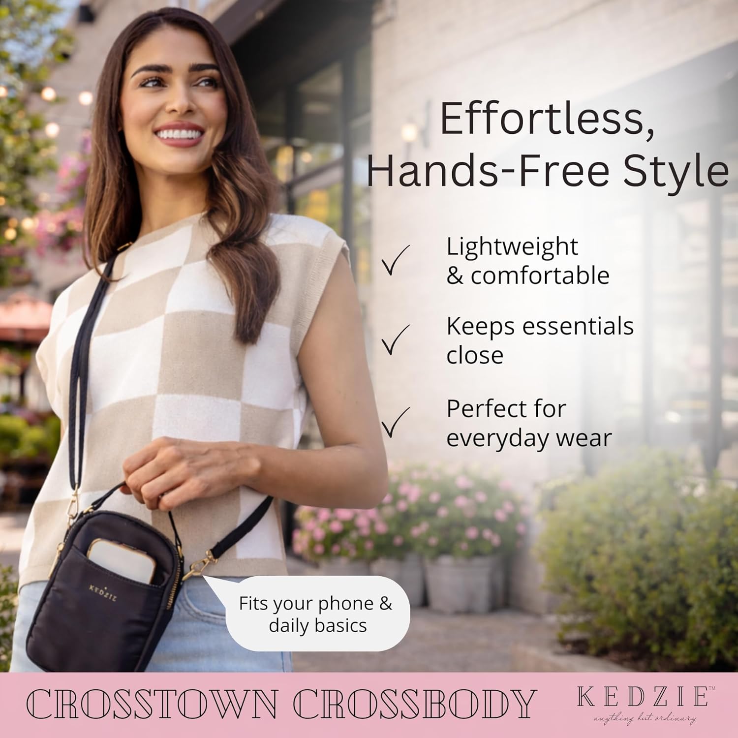 KEDZIE Crosstown Crossbody Zipper Bag with Adjustable Strap | Adjustable Strap
