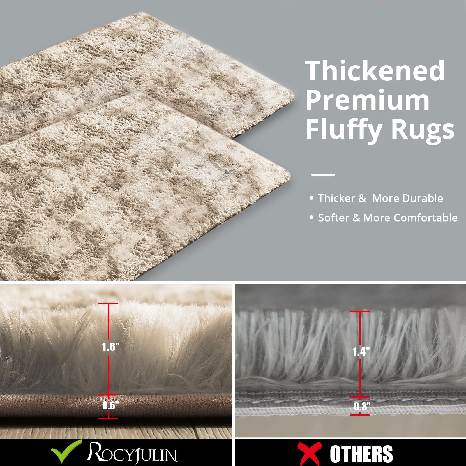 ROCYJULIN Area Rugs 5x7 for Bedroom, Thickened Fluffy 5x7 Area Rugs for Living Room, Ultra Soft Non-Slip Large Shag Fuzzy Rug for Nursery, Kids, Girls, Boys, Light Camel