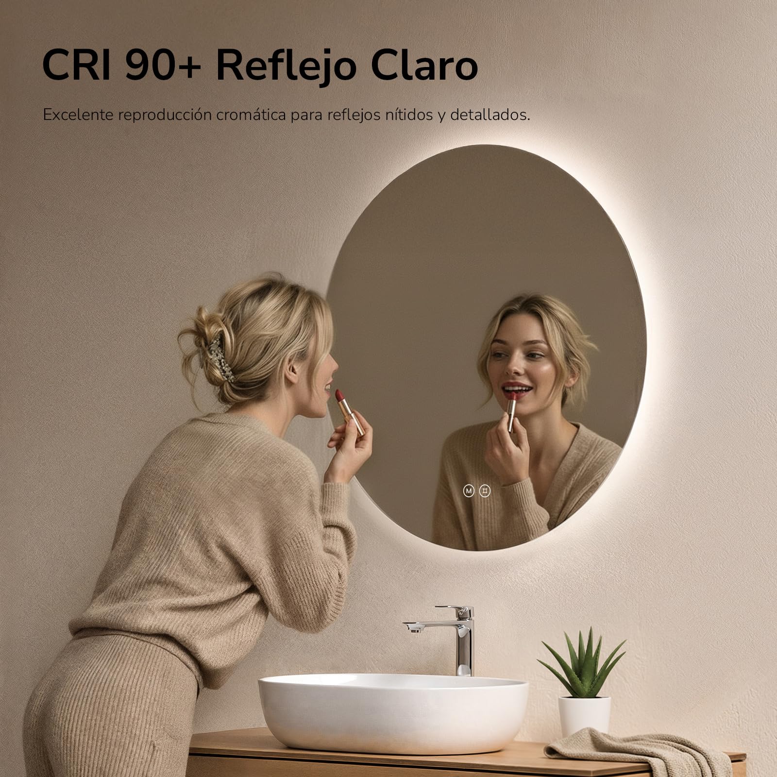 EMKE Espejo LED de Baño Redondo 80 cm,3 Temperaturas de Color