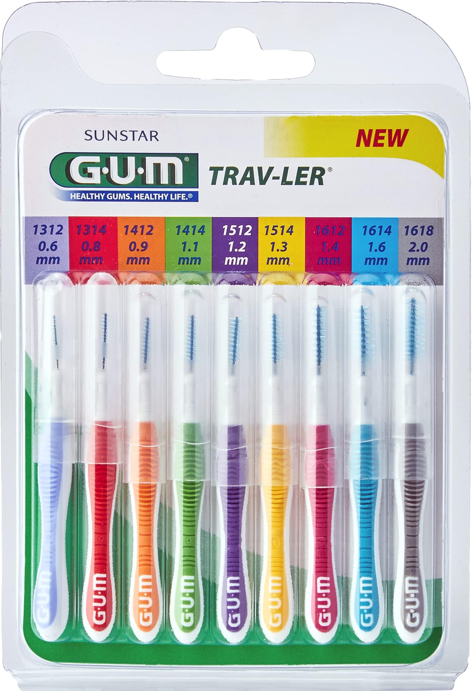 Trav-Ler 9 Interdental Brushes - Pack of 9, Mauve, Red, Orange, Green, Violet, Yellow, Bordeaux, Light Blue, Grey - Manual, Not Powered