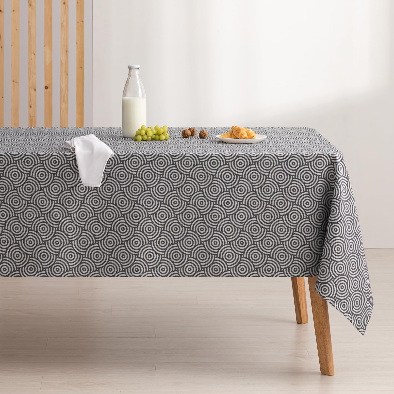 GAMUSI Anti-Stain Tablecloth Rectangular Jacquard Waterproof Table 140 x 240 cm, Fabric Touch, Anthracite - Ring - Image 3