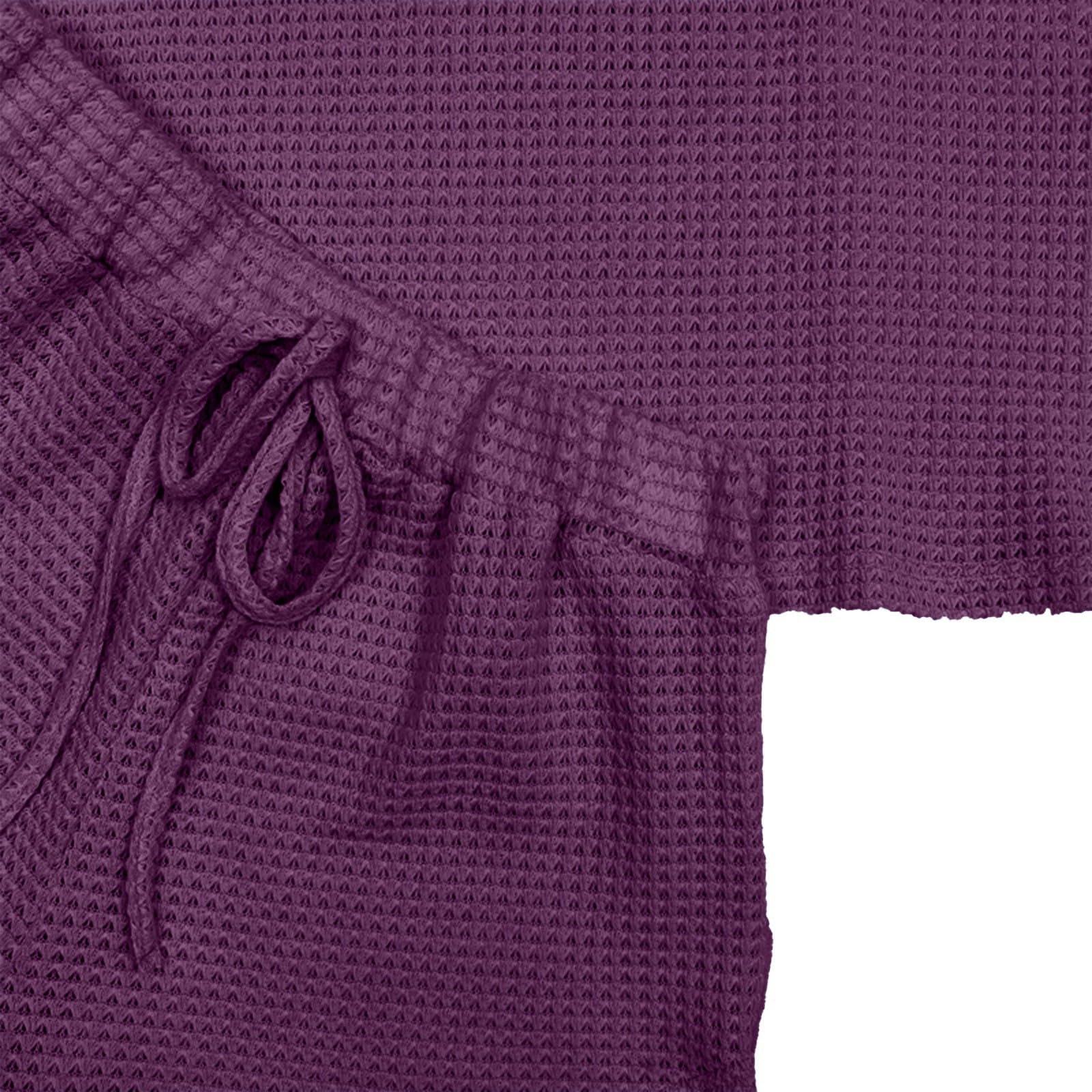 Generisch Womens Knit Pajama Sets Long Sleeve Top and Shorts Matching Set Loungewear Sweatsuit with Pockets Nacht Wäsche