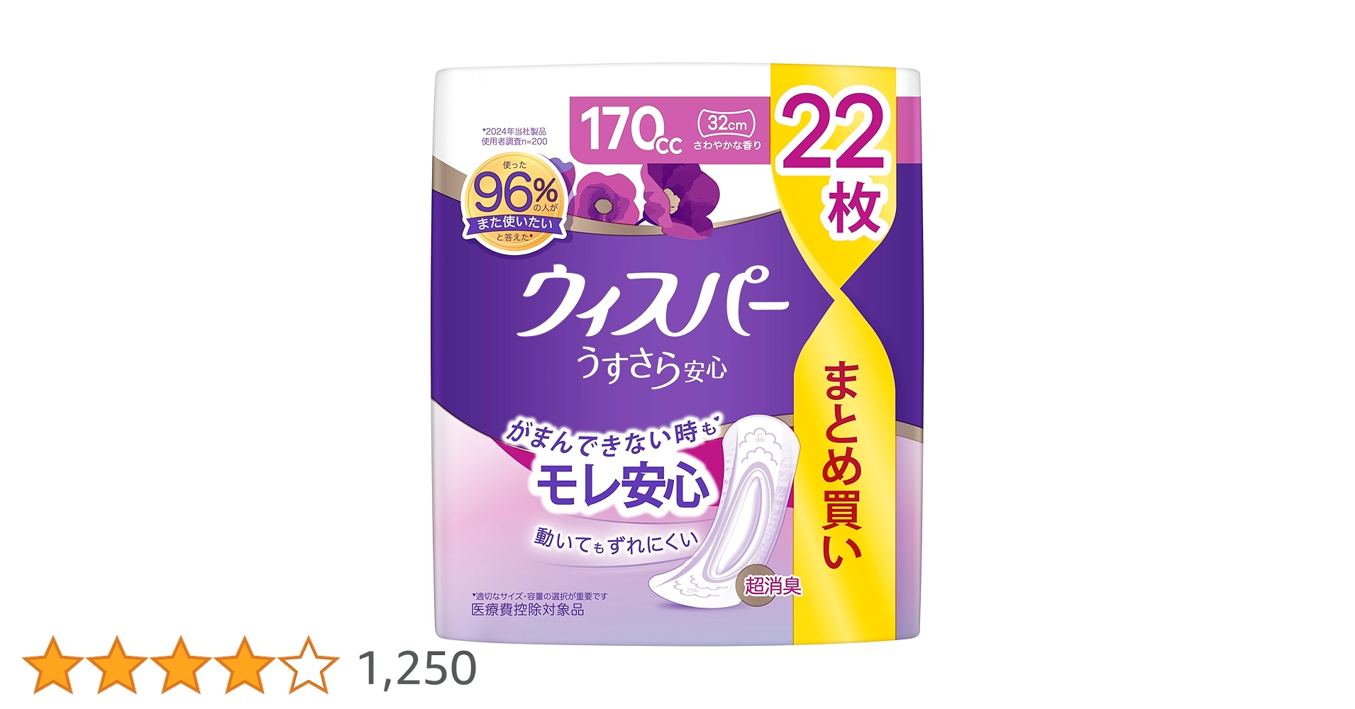 P&G ウィスパー うすさら安心 170cc 22枚×12個 Amazon | [大容量]ウィスパー うすさら安心 170cc 22枚 (尿漏れパッド
