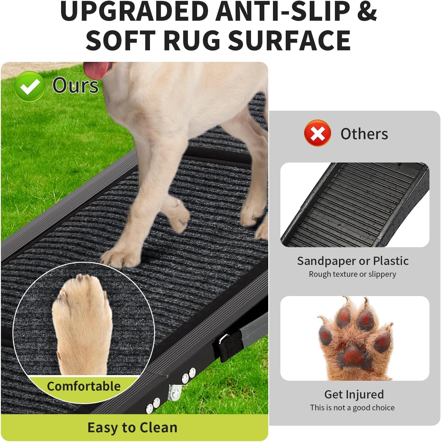 Garvee Rampa para Perros Plegable 180 x 43 cm, Aleación de Aluminio de 1,3 mm y Superficie Antideslizante de Tela No Tejida, Acceso para Coche SUV Camión Sofá y Cama, Portátil