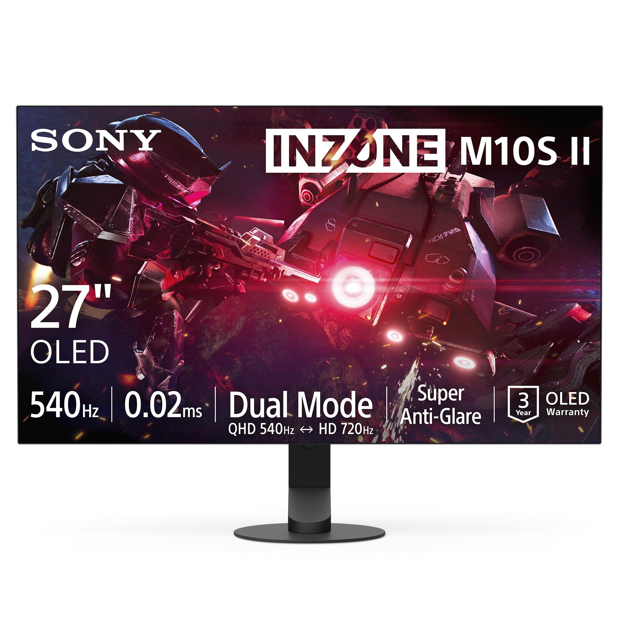 Sony INZONE M10S II Monitor Gaming OLED QHD da 27": 1440p, 540 Hz, 0,02 ms GtG, DCI-P3 99,5%, G-Sync, VRR, sviluppato con Fnatic, 1500 nit, DisplayPort 2.1-2 x HDMI 2.1 - PC, PlayStation 5