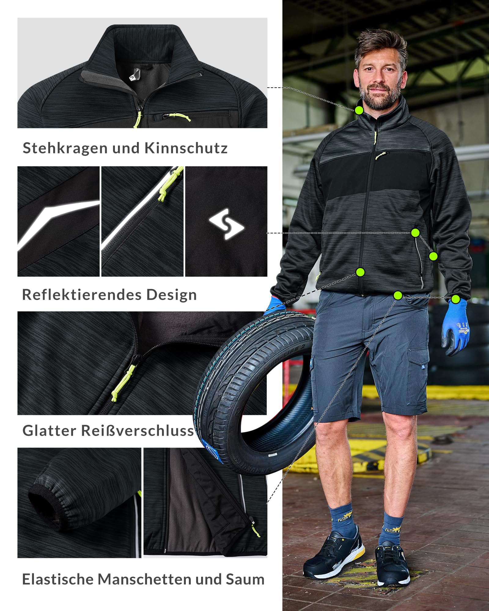 Scheibler Herren Leichte Sportjacke Stehkragen Hooded Jacket Kapuzenjacke Männer Sweatjacke Warm Übergangsjacke Outdoor Arbeitsjacke für Wandern Laufen Freizeit