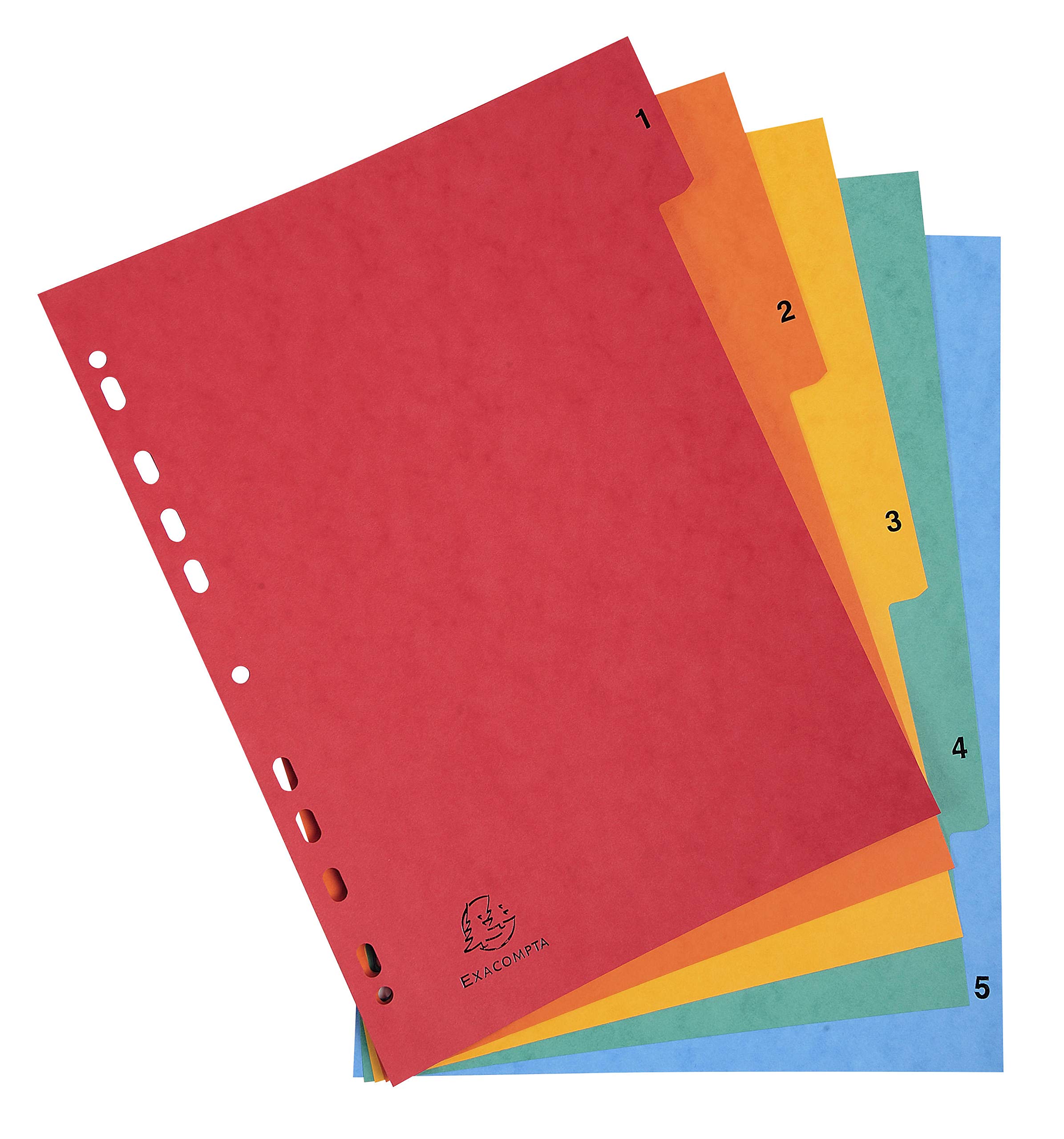 Exacompta - Réf. 3110Z - Intercalaires en véritable carte lustrée souple 225g/m2 FSC® avec 5 onglets imprimés numériques de 1 à 5 - Page d'indexation fournie - Format à classer A4
