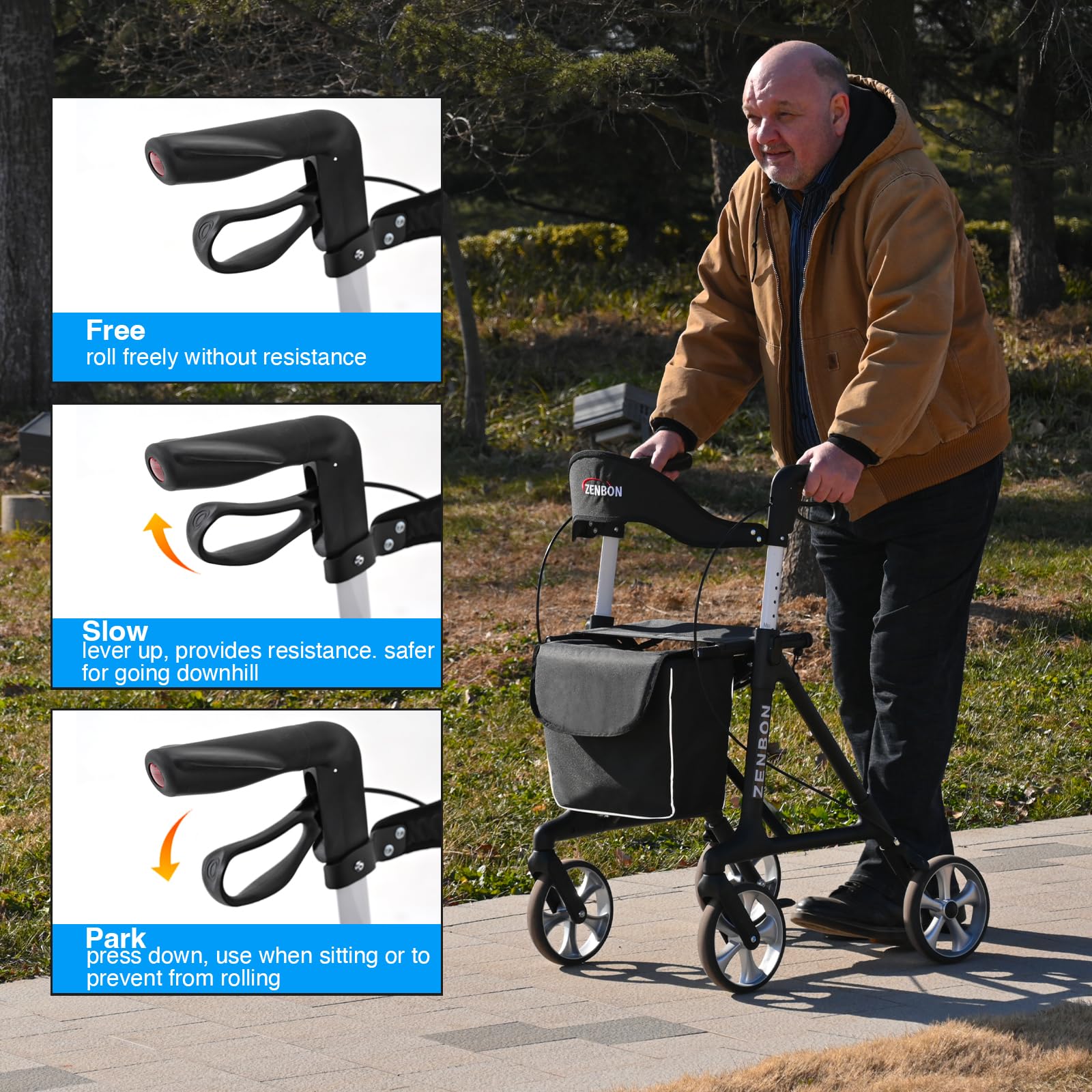 Deambulatore Leggero Pieghevole in Alluminio: Girello 4 Ruote Leggeri e Pieghevoli Speciali per Anziani - Rollator con Seduta Stretti per la Casa - Deambulatore con Funzione di Bloccaggio (Nero)