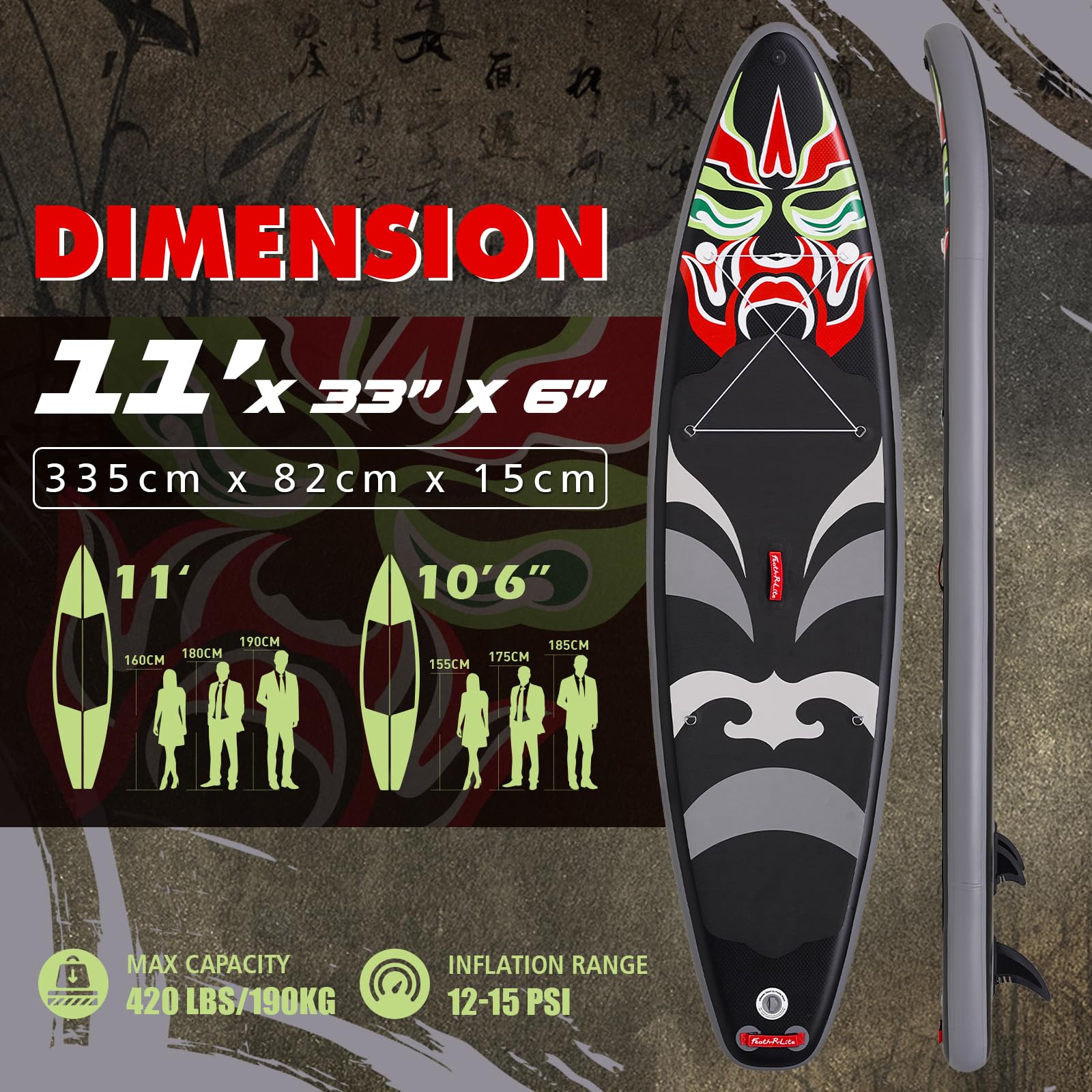 FEATH-R-LITE Aufblasbares Stand Up Paddle Board SUP mit Paddleboard Zubehör, Multifunktionale Paddle Boards Rutschfestes Deck Design für Erwachsene und Jugendliche