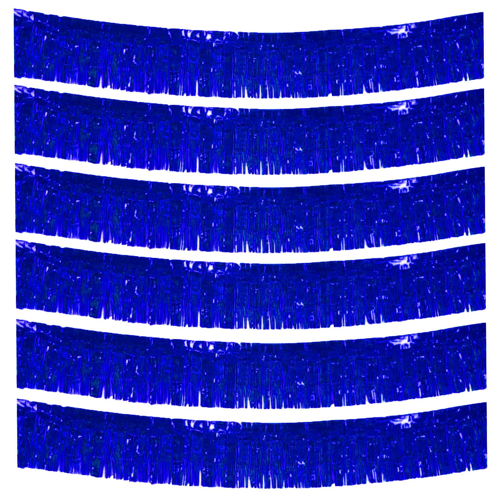 6 Packs 10 Feet Foil Fringe Garland Metallic Foil Tinsel Fringe Garland Wall Hanging Fringe Banner for Parade Floats, Wedding, Christmas，Birthday Party Halloween Decor (Blue)