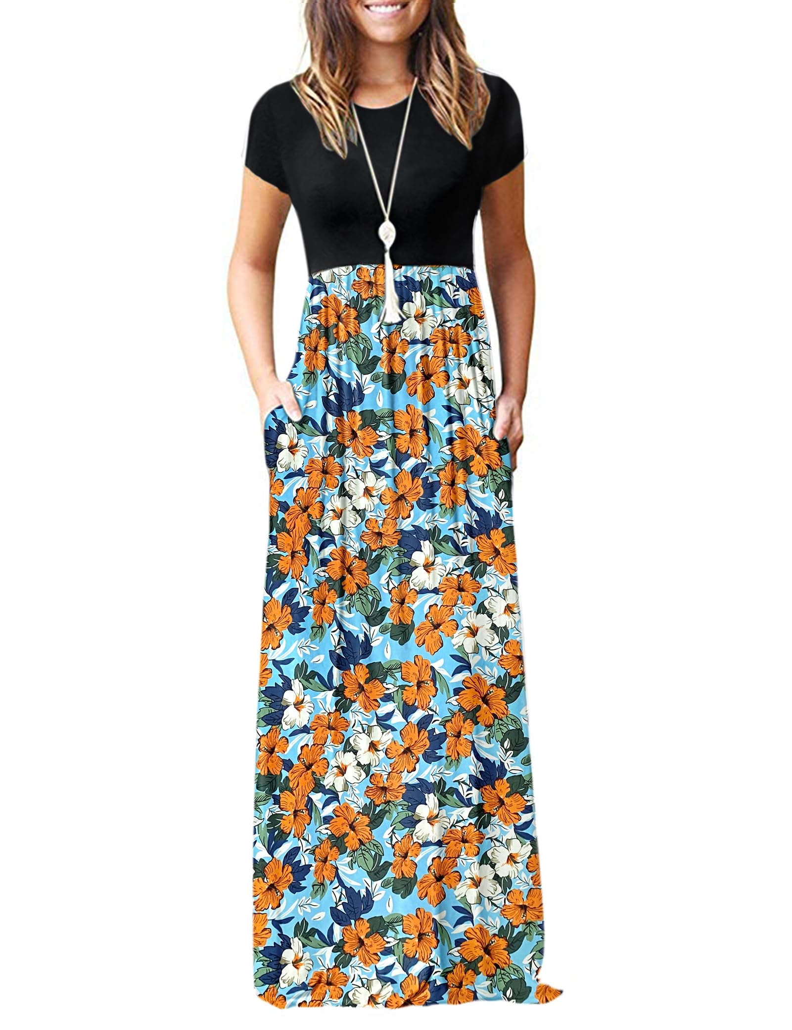 AUSELILY Women's Short Sleeve Loose Plain Casual Long Maxi Dresses for Women 2025