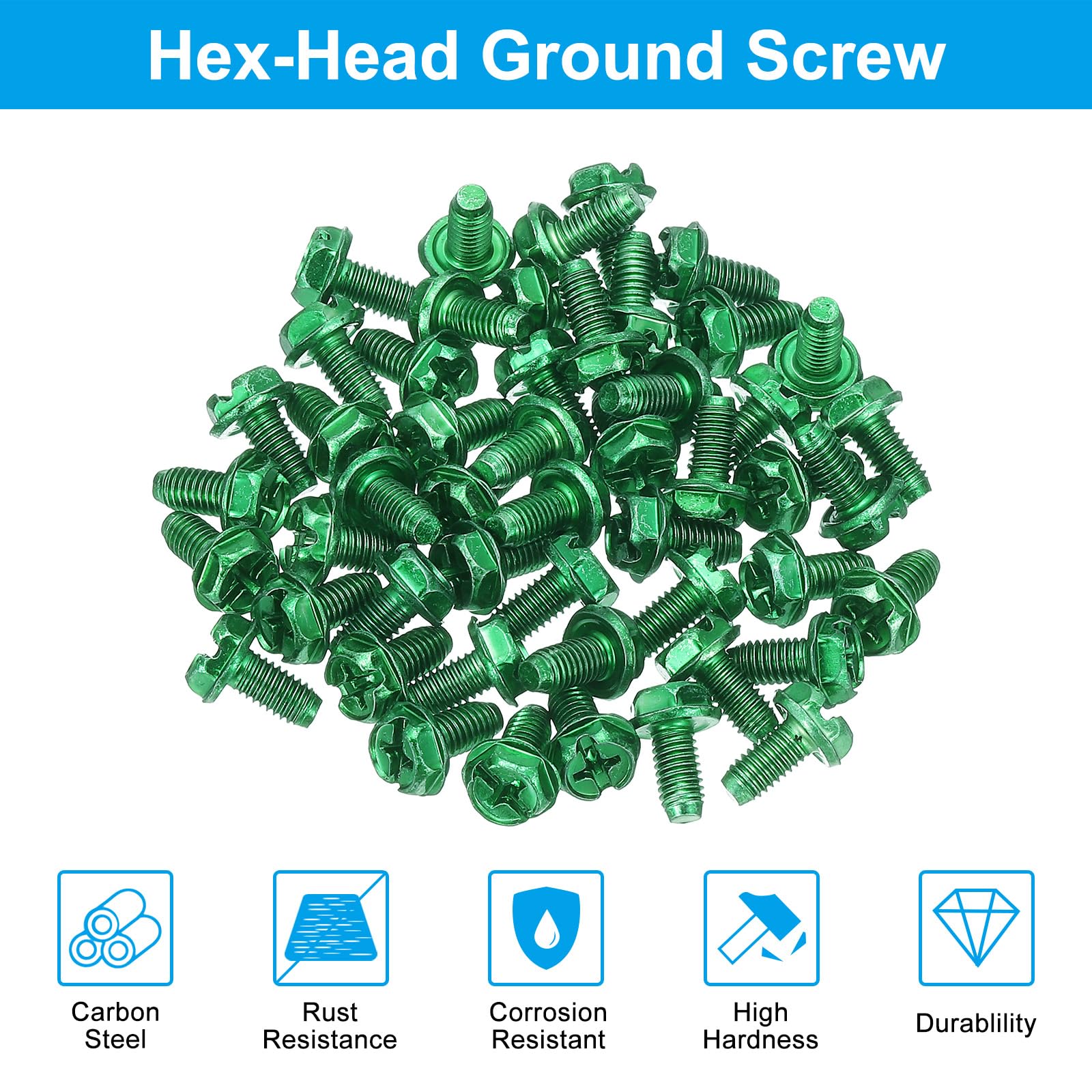 PATIKIL 10-32 x 3/8 Inch Hex Washer Head Grounding Screws - Image 3
