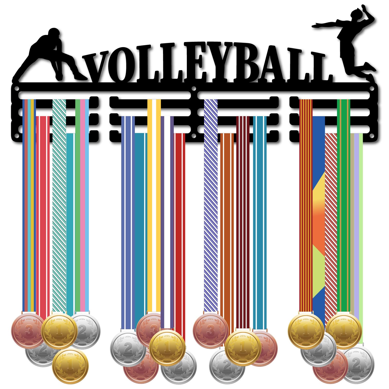 CREATCABIN Appendi Medaglie Pallavolo Porta Medaglie Sportive Espositore Premi Cordino Nastri Organizzatore Metallo Nero Montato su Rack Appendere alla Parete 60+ Medaglie Sport Gara Regali Giocatori