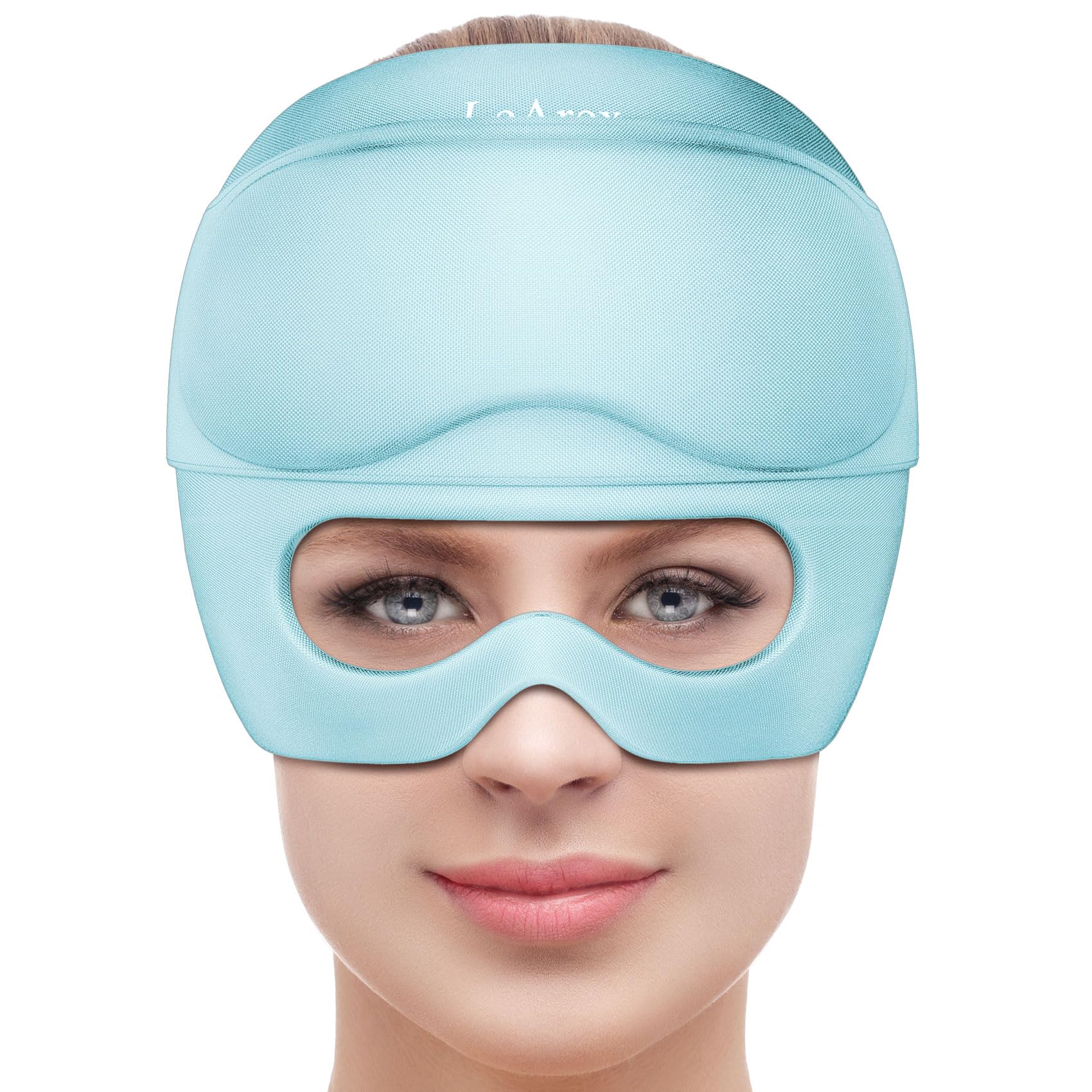 Migraine Relief Cap,2 in 1 Detachable Gel Eye Mask for Hot &amp; Cold Therapy Headache mask with Eye Holes ice Pack for Birthday Gifts for Women （Light Blue）