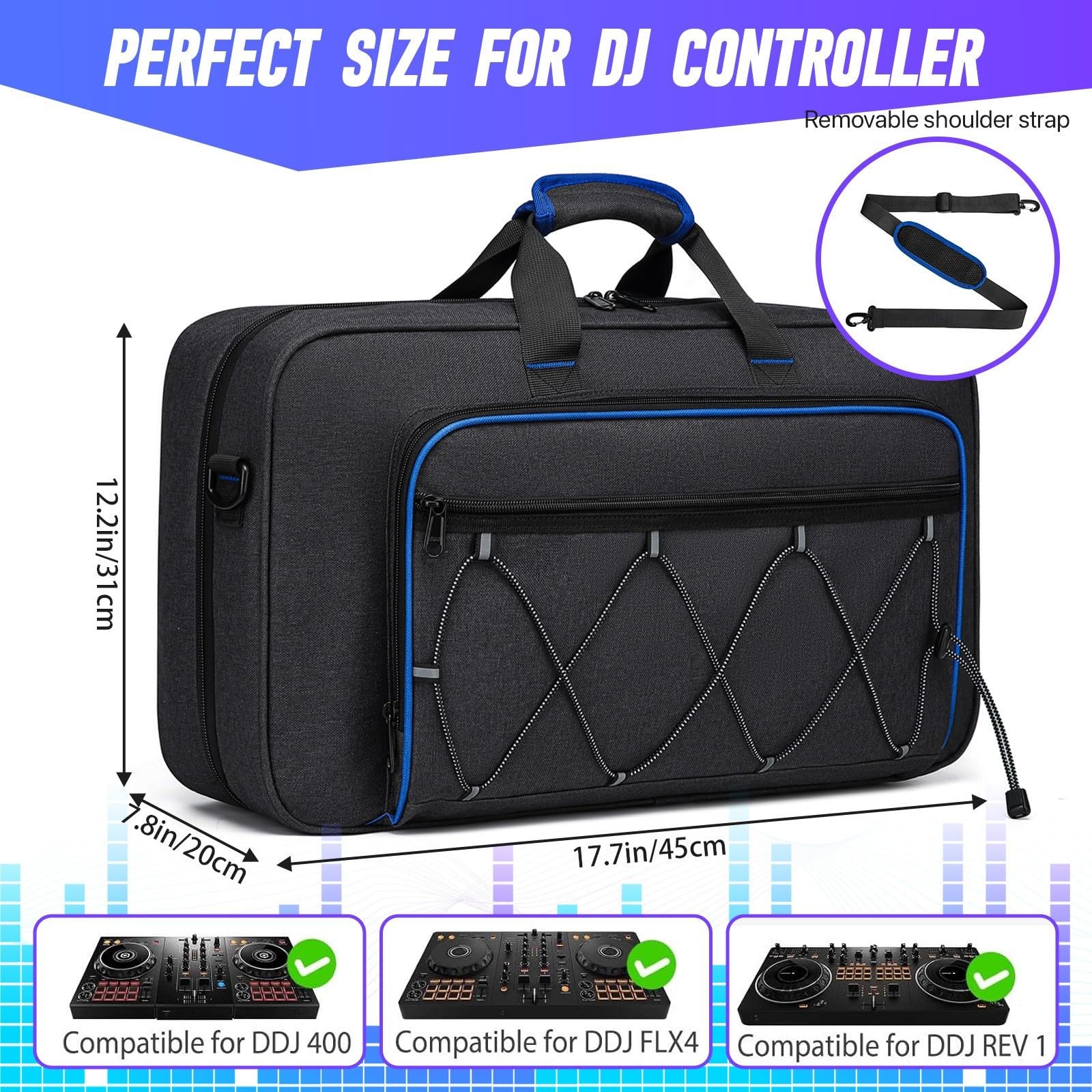 Borsa multifunzione per strumenti musicali DJ per computer portatili da 15,6 pollici, in tessuto Oxford, grigio 312045 cm, per DDJ-FLX4 DDJ 400 DDJ REV1 (grigio)